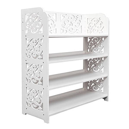 US Local Wood Plastic Panel-4 Layer Carved Shoe Rack