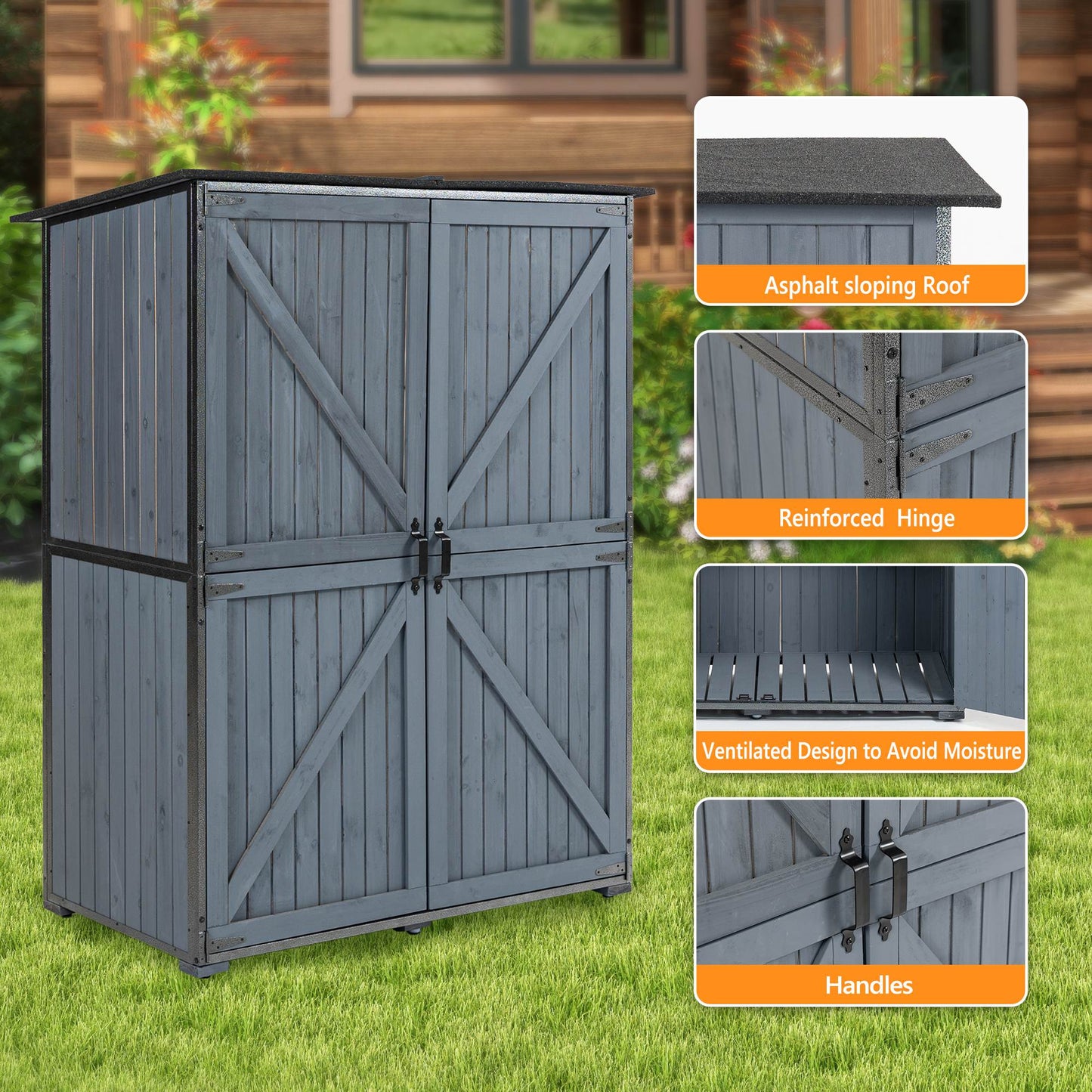 US Local The Storage Shed Is Made Of A Sturdy Metal Frame And Durable Fir Wood, Which Is Sturdy And Durable. The Entire Frame Is Weather-resistant, Making It An Ideal Choice For Your Outdoor Living Space. The