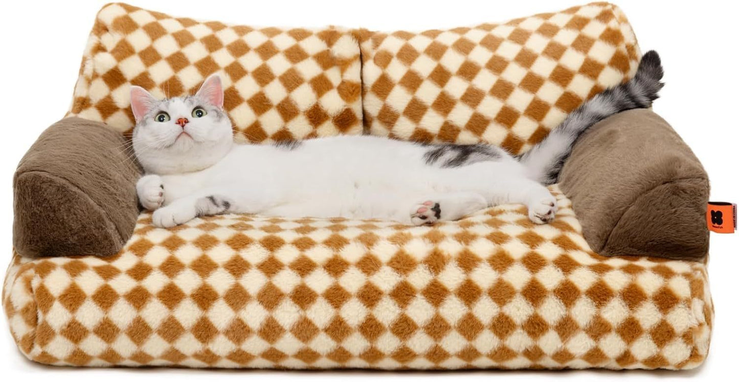 MEWOOFUN Cat Bed For Indoor Cats, Washable Dog Beds For Small Medium Dogs & Cats, Fluffy Cat Couch With Non Slip Bottom, 26x19x13 Inch Brown, 26.0 L X 19.0 W X13.0 Th