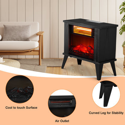 US Local ZOKOP HT1287B 120V 1000W 15in Fireplace Black Wood Free-standing - Quartz Tube - 2nd Gear Temperature Control - With Fake Firewood  - Single Color