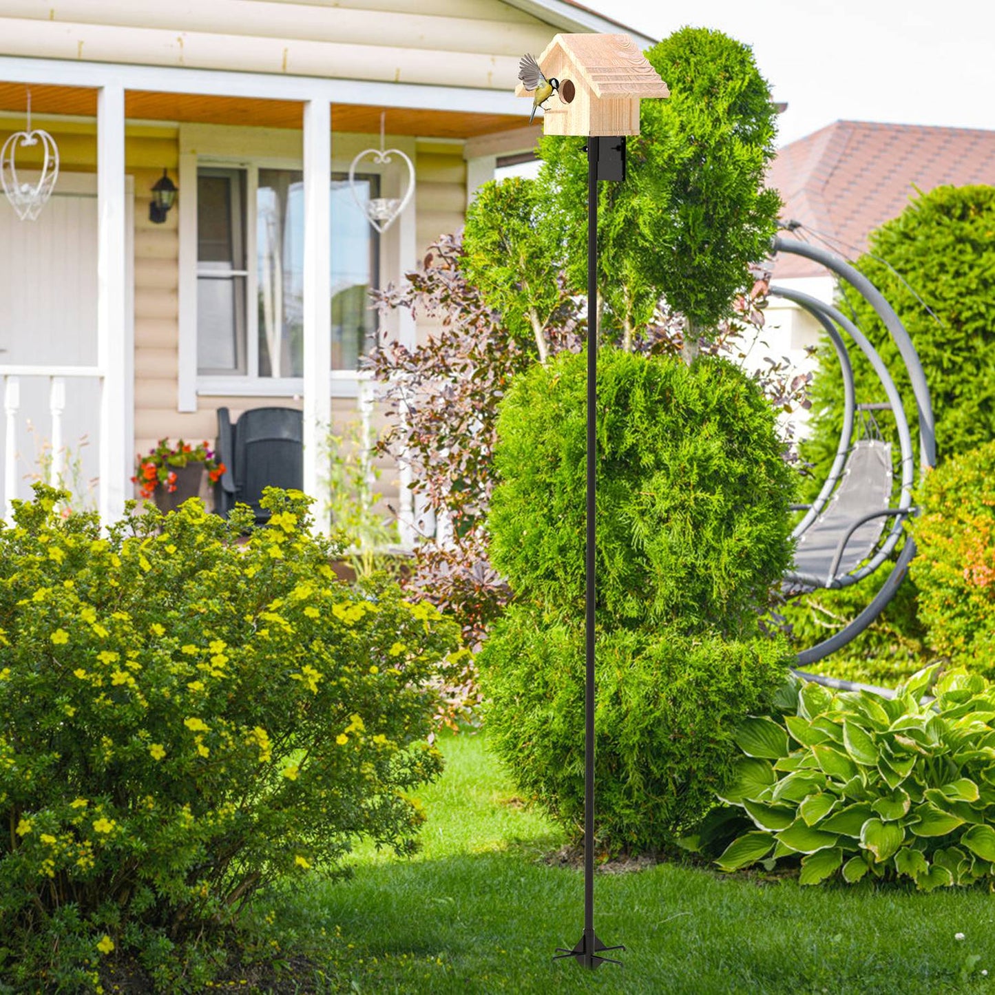 US Local 1 Set  79.92in Bird House Pole Kit Height Adjustable Bird Feeder Pole Mount Kit Heavy Duty Bird House Pole Set With 5 Prongs Base For Bird House Bird Feeder House Not Included