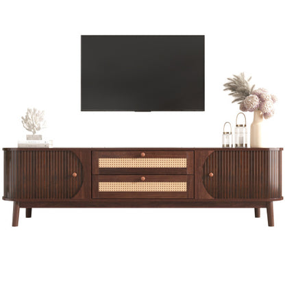 US Local Rattan TV Stand For TVs Up To 75'', Modern Farmhouse Media Console, Entertainment Center With Solid Wood Legs, TV Cabinet For Living Room,Home Theatre