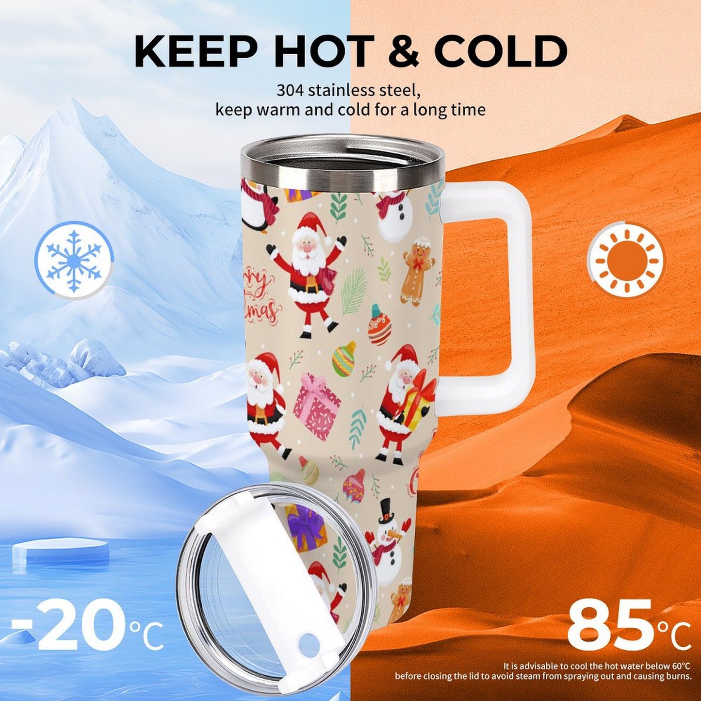 POD US Local Tumbler 40 oz Large Capacity Car Cup Christmas Santa, Gifts