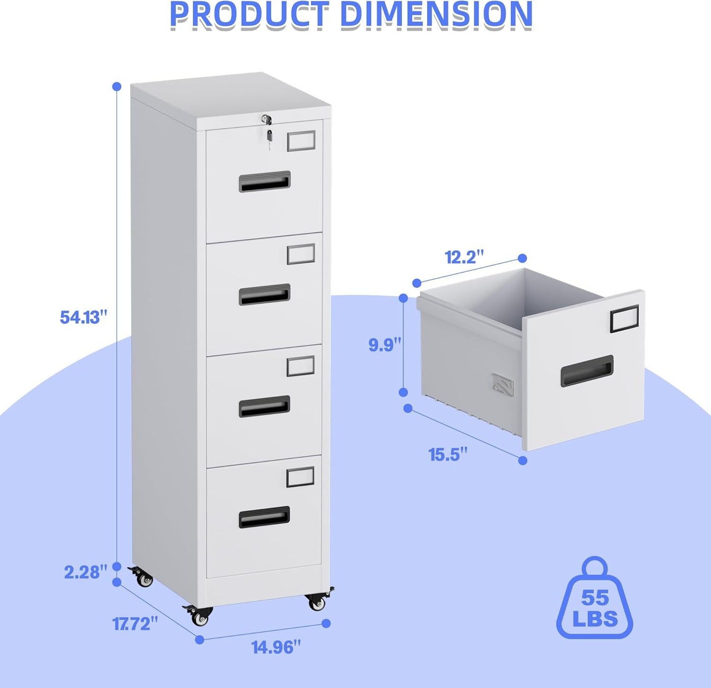 US Local METAN 4 Drawer Vertical File Cabinet On Wheels, Lockable Office Files Storage Cabinet With Handle And Name Card,Mobile Storage Cabinet For Office And Home,Assembly Required,White