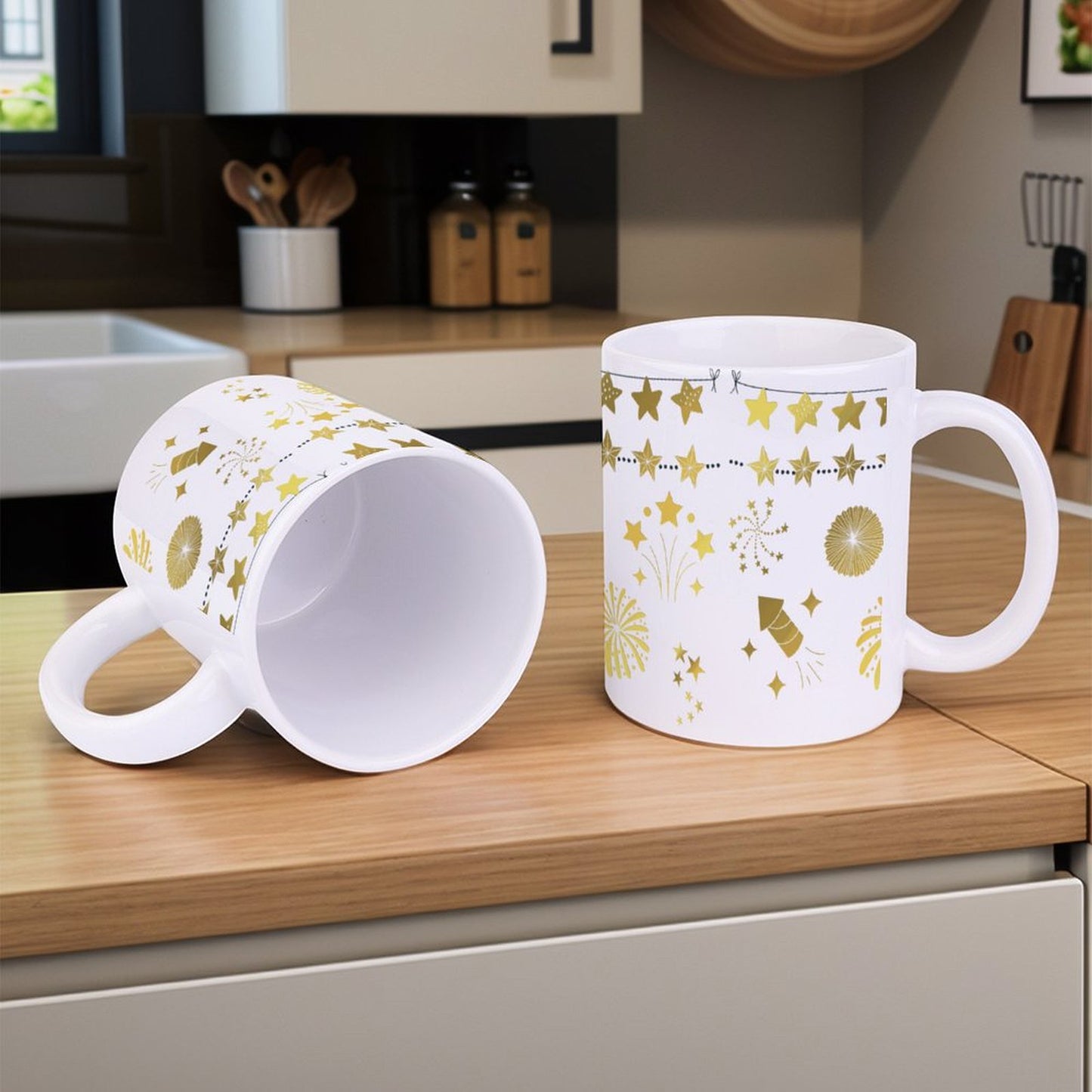 POD US Local White mug with full print, Christmas Gold 0022