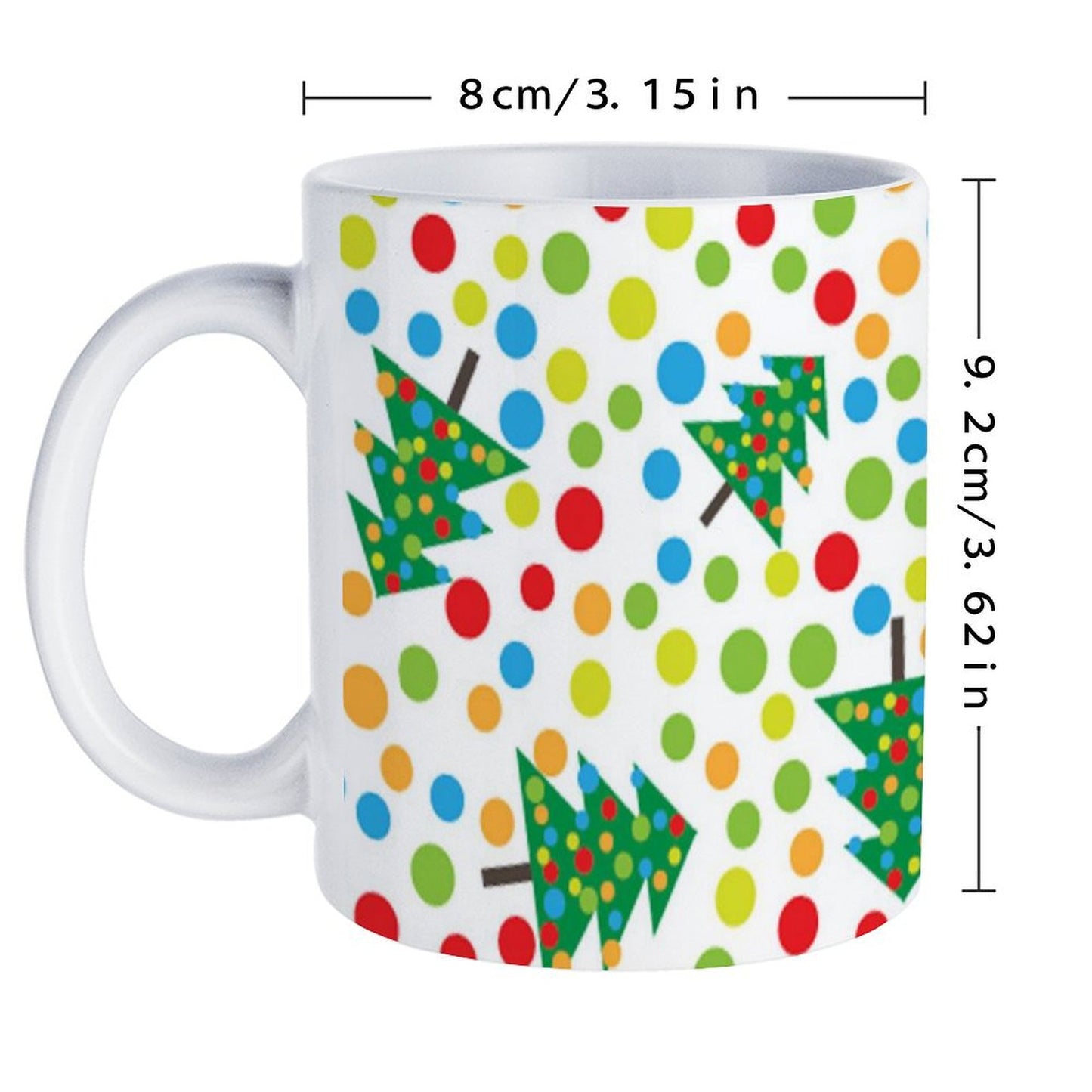 POD US Local White mug with full print, Christmas Tree Colored Dots 0026