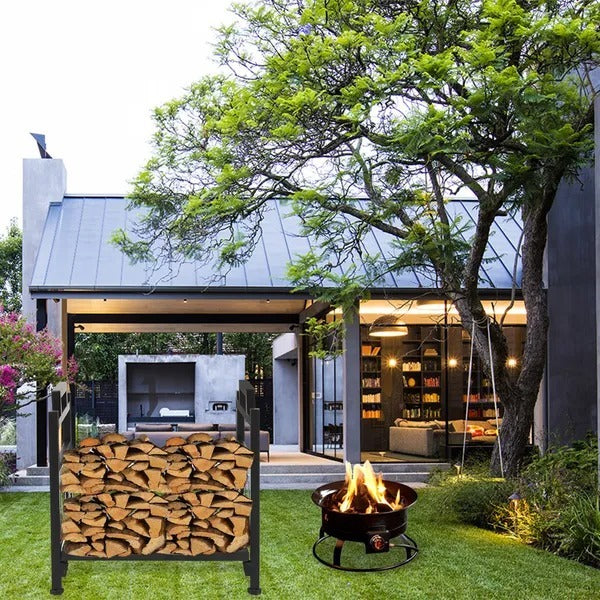 US Local Wrought Iron Log Rack, Firewood Storage Holder, Heavy Duty Log Bin, Fireside Log Carrier For Fireplace Stove Accessories Christmas Pattern