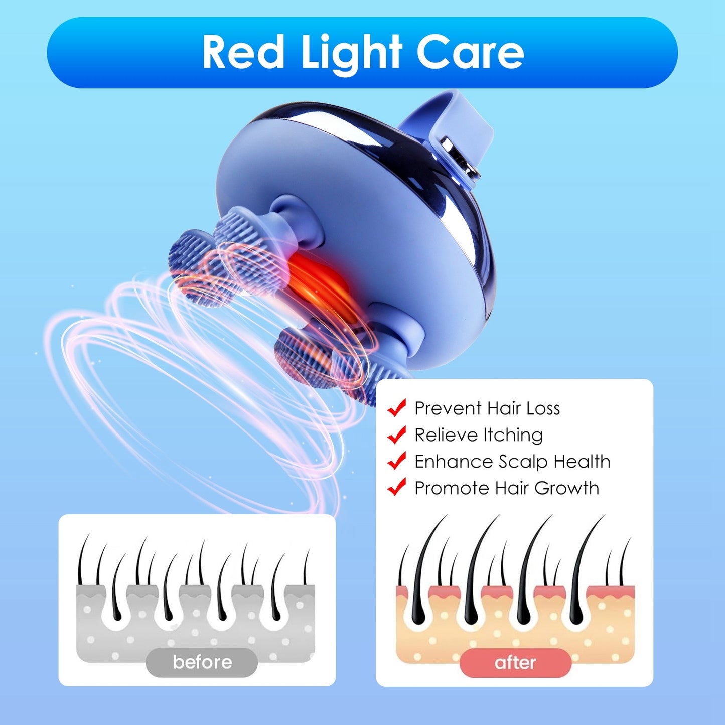 US Local 1Pc Electric Scalp Massager Rechargeable Head Mssager IPX7 Waterproof Dog Cat Massager With Red Light 3 Modes 3 Types Of Massage Claws For Men Women Elders