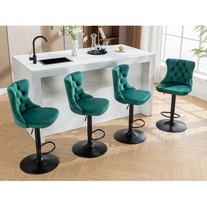 US Local Swivel Velvet Barstools Adjusatble Seat Height From 25-33 Inch Green,Set Of 2