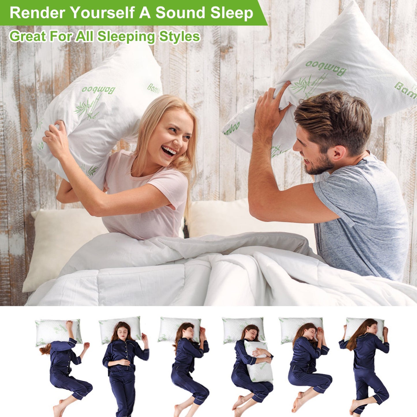US Local Bamboo Memory Foam Pillow With Washable Pillowcase