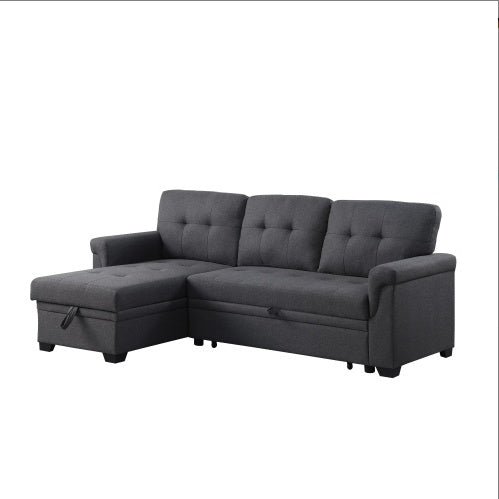 US Local Dark Gray Linen Reversible Sleeper Sectional Sofa With Storage Chaise