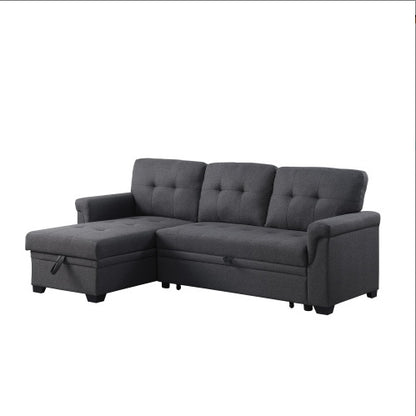 US Local Dark Gray Linen Reversible Sleeper Sectional Sofa With Storage Chaise