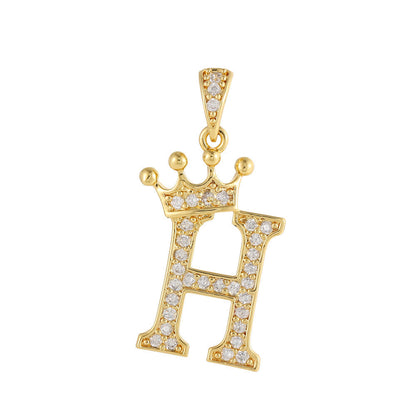 Gold Plated Copper Inlaid Zircon Crown 26 English Letters Full Diamond Pendant Parts