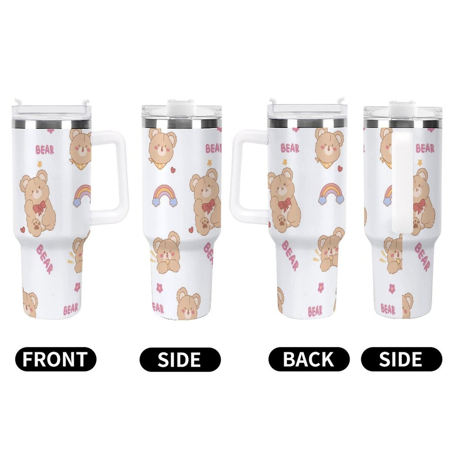 PHDT00513 POD US Local Tumbler 40oz Large Capacity Car Cup Cute, Teddy Bear, Happy