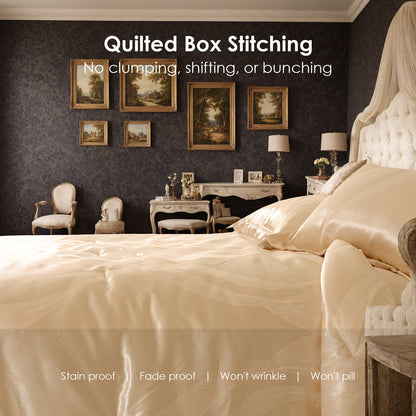 US Local Luxurious Satin Microfiber Bedding Set Double-sided Jacquard Pattern, Italian Style Gold Ultra-shine Quilt Cover Three-piece Set, Super Soft King-size Quilt Cover With Pillowcase, Machine Washable, OK