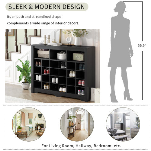 US Local Stylish Design 24 Shoe Cabinet Console, Modern Shoe Cabinet With Curved Base, Multifunctional Sideboard, High Quality, For Corridor, Bedroom, Living Room, Black