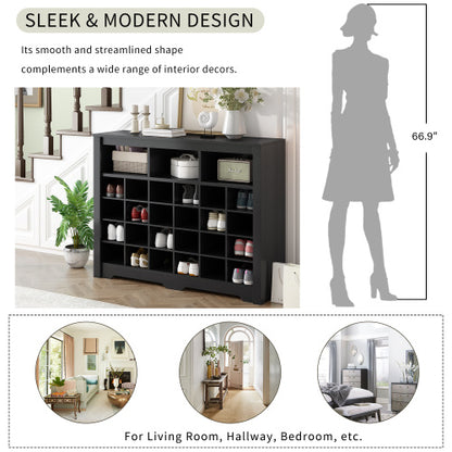 US Local Stylish Design 24 Shoe Cabinet Console, Modern Shoe Cabinet With Curved Base, Multifunctional Sideboard, High Quality, For Corridor, Bedroom, Living Room, Black