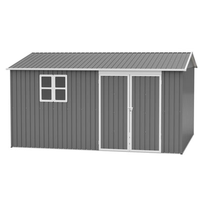 US Local 12x10 FT Outdoor Storage Shed Metal, Large Garden Tool Sheds Outdoor With Lockable Doors, Waterproof Steel Utility Storage Building, Heavy Duty Equipment Shed For Patio Lawn Garden, Grey