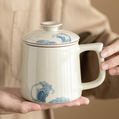 Hand-painted Heap Carving HAILANG Office Cup Home Tea Separation Mug