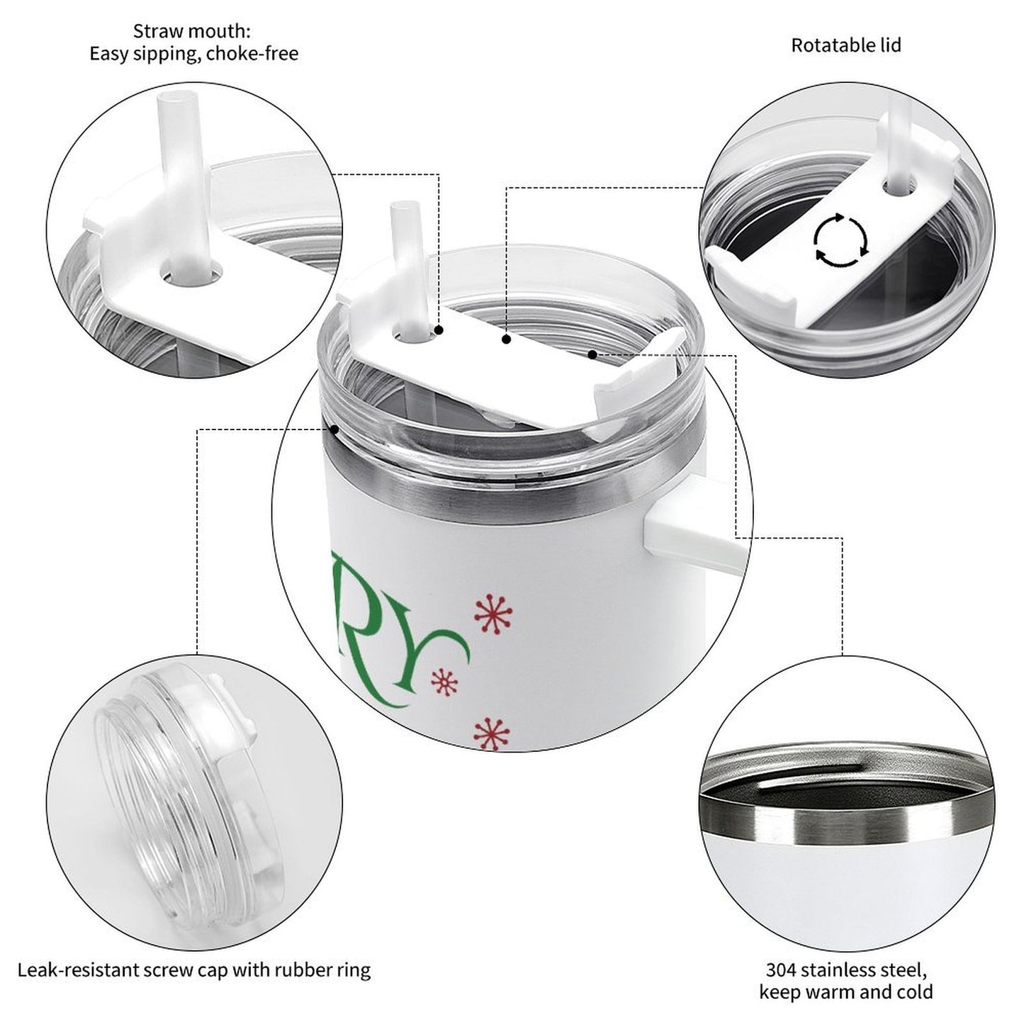 POD US Local 40oz Large Capacity Car Cup, Christmas Deer Snow Red Green