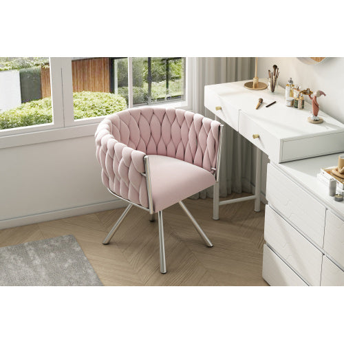 UK Local Velvet Dining Chair, Single Light Luxury Living Room Bedroom Swivel Chair, Leisure Swivel Chair With Four Metal Support Legs