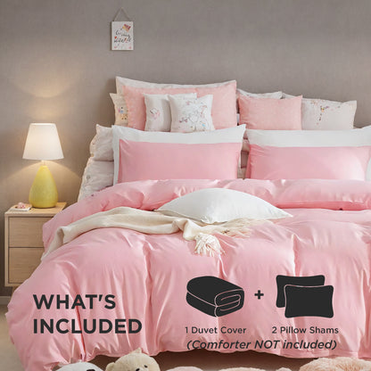 US Local Three-piece Bedding Set With Solid Color Quilt Cover And Pillowcase, Three-piece Bedding Set - Super Soft Microfiber Hotel Series - Brushed Super Soft And Machine Washable, Cute Pink Three-piece Set W