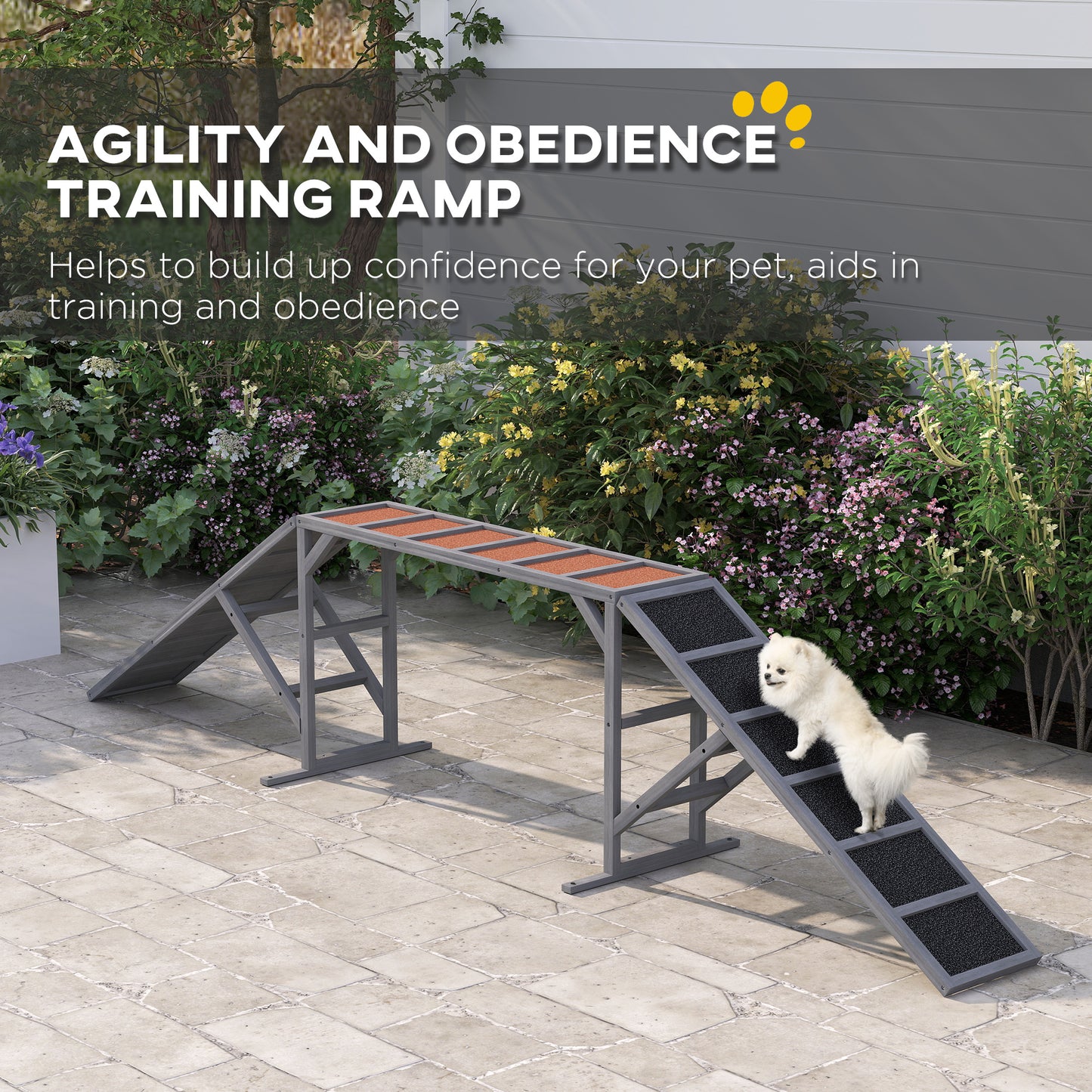 US Local Dog Agility Equipment Ramp With Safety Bar, Non-slip Surface, For Walk And Pause Training, Gray