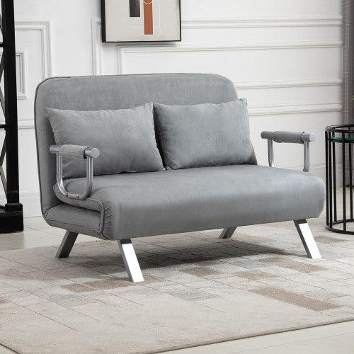 UK Local HOMCOM Two-Seater Click-Clack Sofa Bed - Light Grey