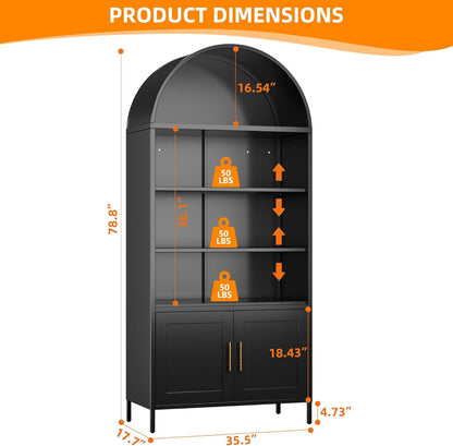 US Local Metal Arched Bookcase, Large Size Freestanding Black Arch Storage Cabinets For Home Office Bookshelf Living Room