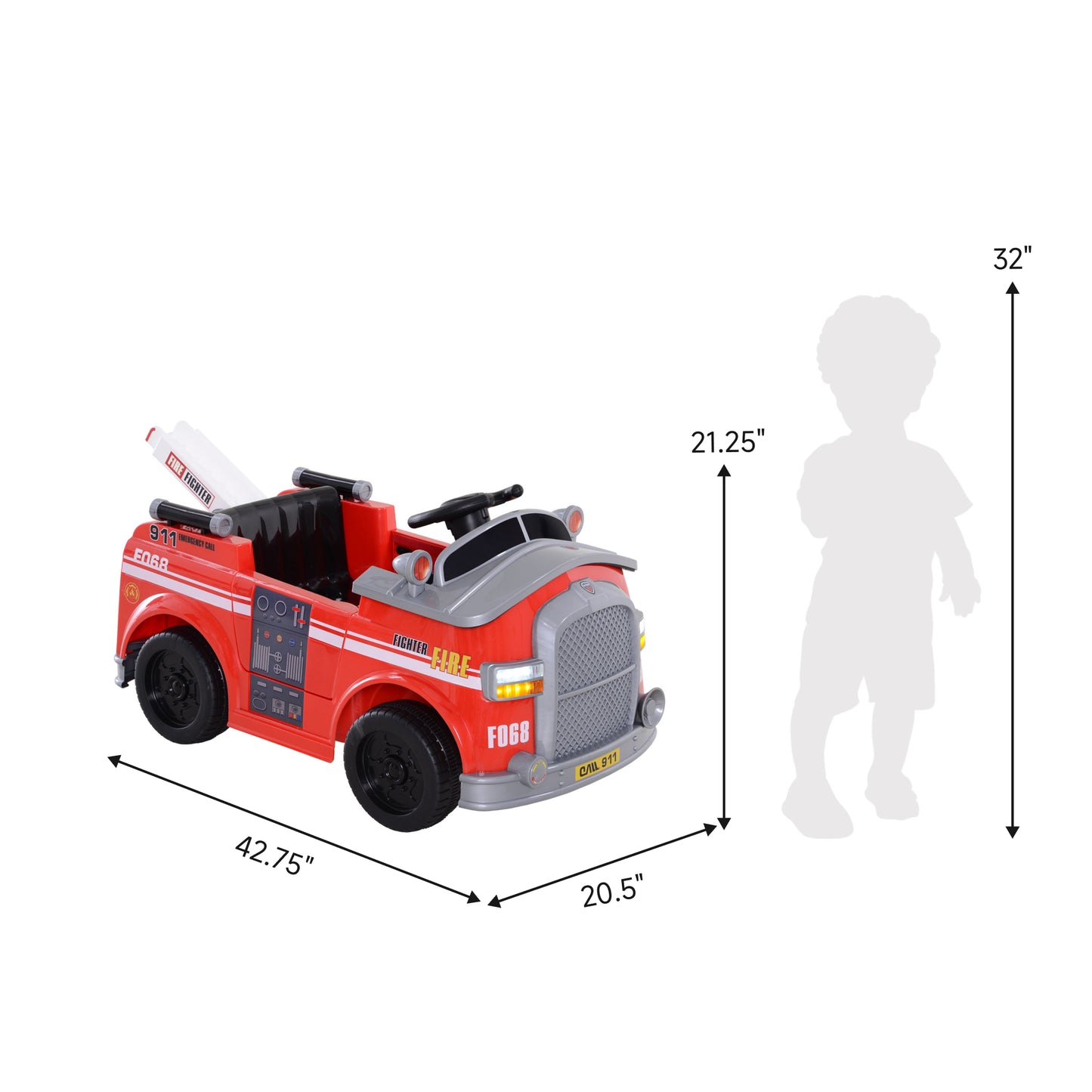 US Local 6V Electric Ride-On Fire Truck Vehicle for Kids with Remote Control Music Lights and Ladder