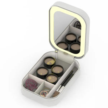 US Local Portable Travel Makeup Bag With LED Mirror Rechargeable Beauty Mirror With 3 Color