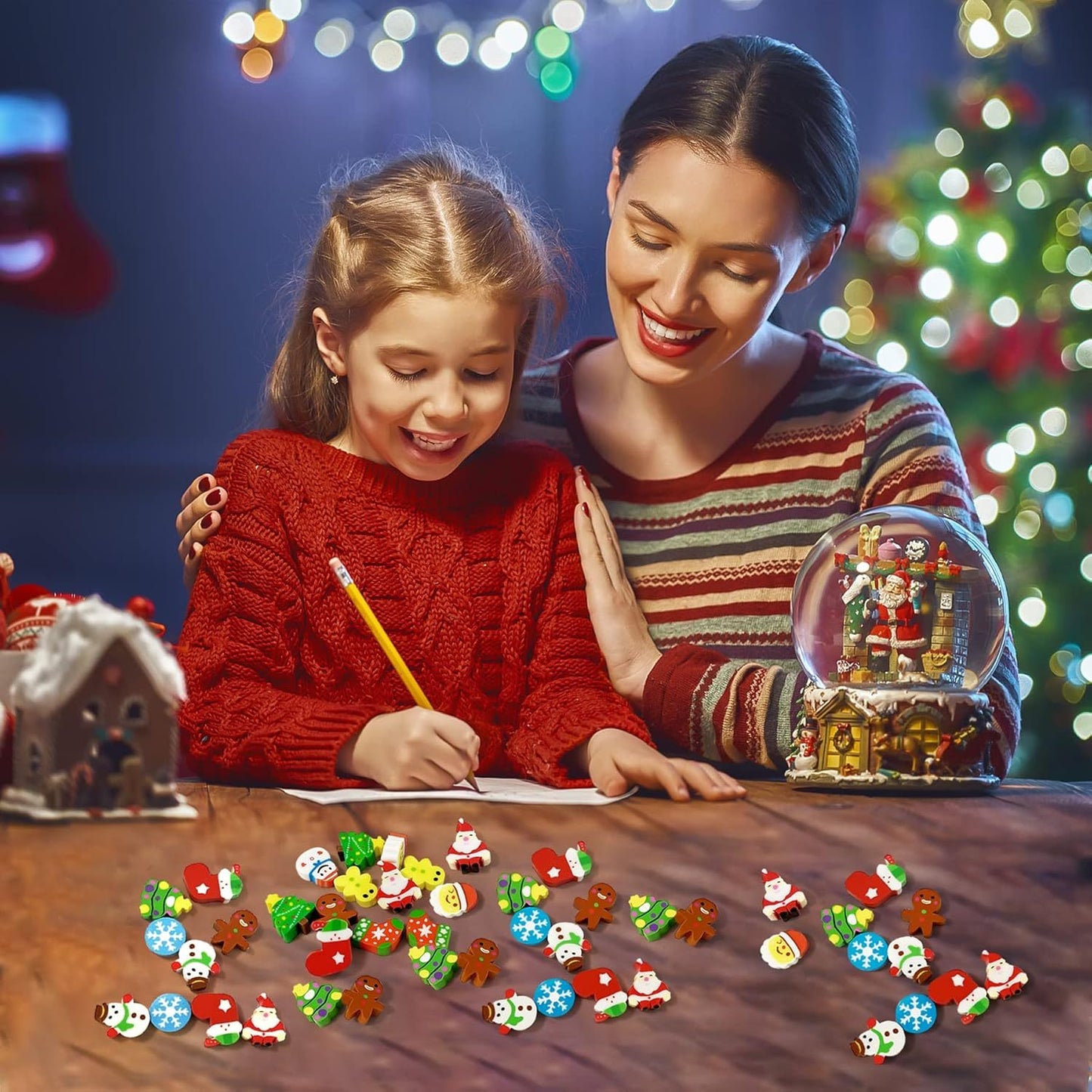 US Local 150 Pcs Christmas Cute Small Animal Erasers Bulk, Mini Erasers, Desk Pets, Christmas Pencil Erasers, Socks Santa Snowflakes Gift Filling Homework School Classroom Rewards Prizes Clearance