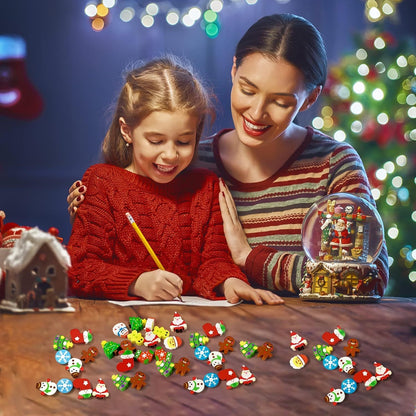 US Local 150 Pcs Christmas Cute Small Animal Erasers Bulk, Mini Erasers, Desk Pets, Christmas Pencil Erasers, Socks Santa Snowflakes Gift Filling Homework School Classroom Rewards Prizes Clearance