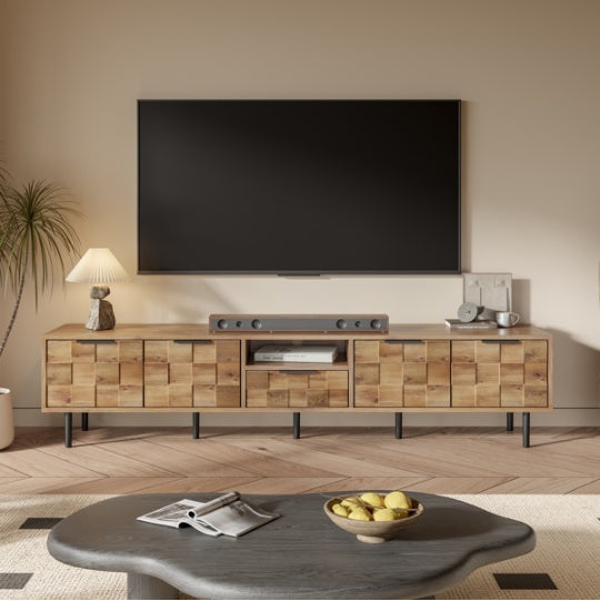 US Local 78 TV Stand For 85 75 65 Inch TV, TV Consoles For Living Room, Entertainment Center Wood TV Media With Storage