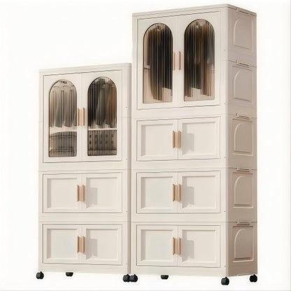 US Local 25.59 Side Wide Folding Wardrobe , 25.59x15.75x70.87 , With Magnetic Door, Plastic Storage Cabinet With Wheels One Layer Of Wardrobe X Three Layers Of Folding Boxesx10 Hangers