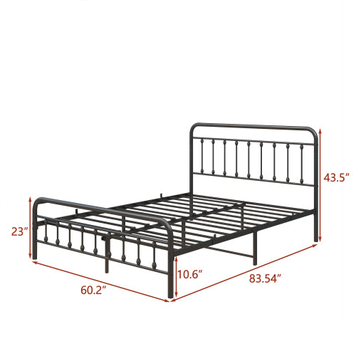 US Local Metal Platform Bed Frame, Victorian Style Headboard Footboard Under Bed Storage No Box Spring Needed Queen Size Black