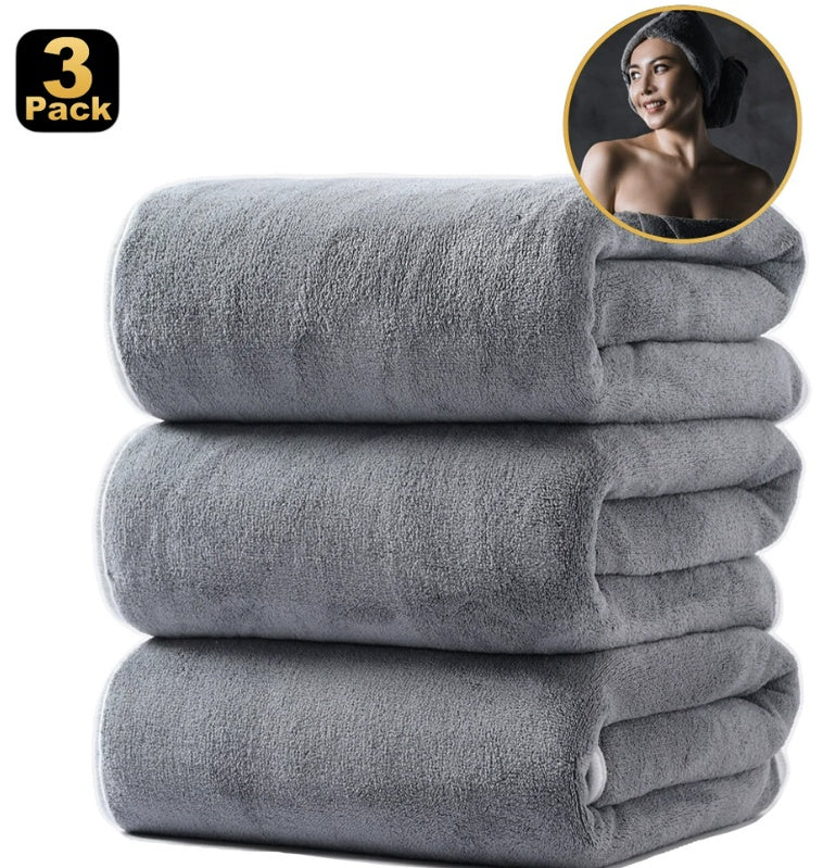 UK Local Coral Fleece Bath Towels Pack Of 3 Gray