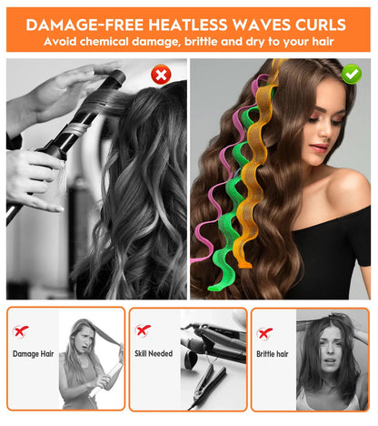 US Local Heatless Hair Curlers Wave Curls Styling Kit For Women Girls On Hair Care - 30 Pcs - 6 Colors - 55 Cm 11.81 Inch