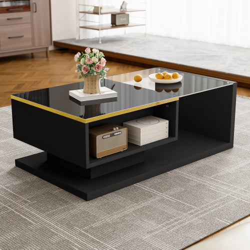 UK Local 90 Cm Long Coffee Table, High-Gloss White. Side Tables, Coffee Tables With Glass And LED Effect