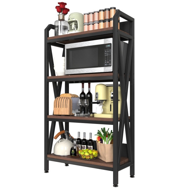 US Local 56.30'' Bakers Rack 4-Level Storage Shelves Metal And Wooden Kitchen Shelves, Kitchen Organizers And Storage, For Garage, Pantry, Bathroom, Closet ,33.50'' Length
