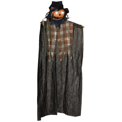 HOMCOM 6 Life Size Halloween Hanging Pumpkin Ghost Decoration, Light-up Eyes And Creepy Talking, Sound Activated Prop For Indoor Or Covered Outdoor Porch, Battery Operated