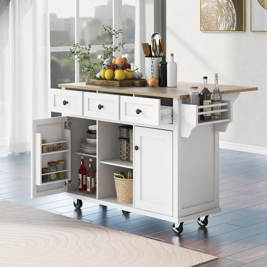 US Local Kitchen Cart With Drop-Leaf Countertop, Cabinet Door, And Storage Racks