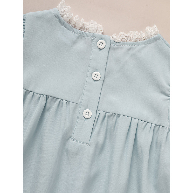 US Local Toddler Girls Dress, Summer Lace Trim Puff Short Sleeves Crew Neck Princess Party Dress