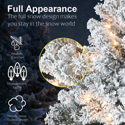 US Local Artificial 7ft Flocked Christmas Tree With 1022 PVC Branch Tips, 350L Warm White Led, Round Head, Foldable Base For Indoor Holiday Decorating