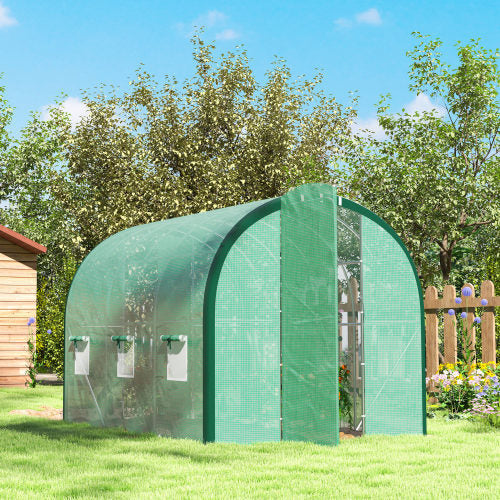 UK Local Outsunny 3 X 2m Polytunnel Greenhouse, With Windows And Doors - Green