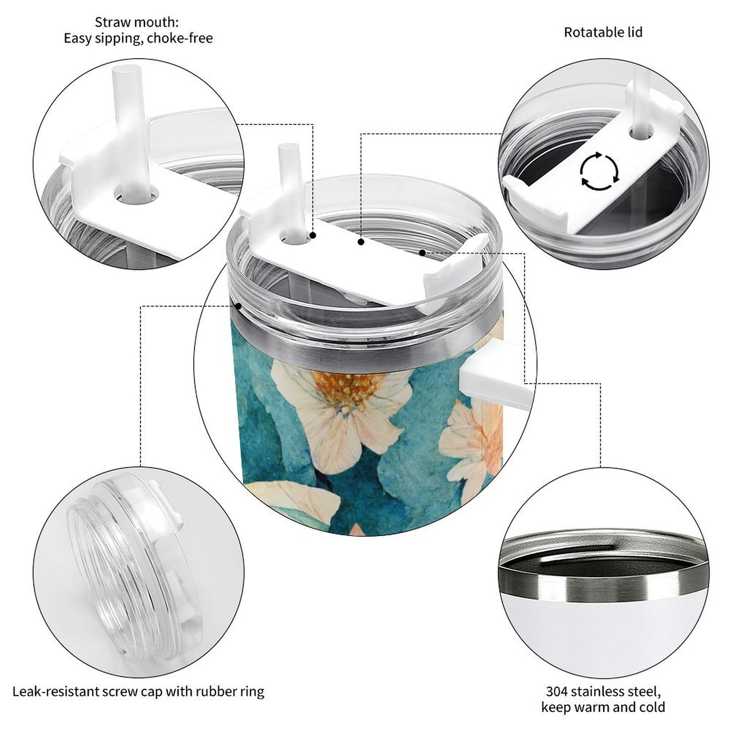 PHDT00138 POD US Local Tumbler 40 oz Large Capacity Car Cup Flowers Butterfly