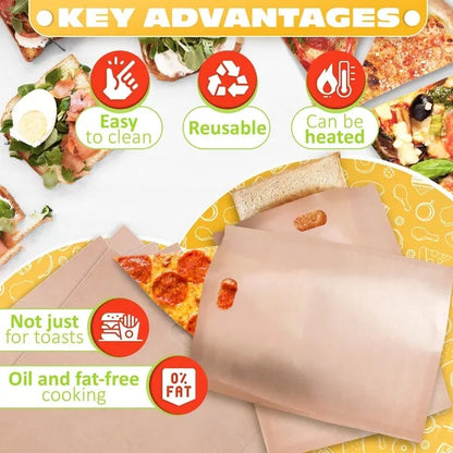 US Local 12Pcs Non Stick Toaster Bags Reusable 6.7 X7.5 Inch Grilled Cheese Bags Heat Resistant & Easy To Clean Mess Free Toasting Sandwiches Panini & More Compatible With Toaster Oven Microwave & Grill