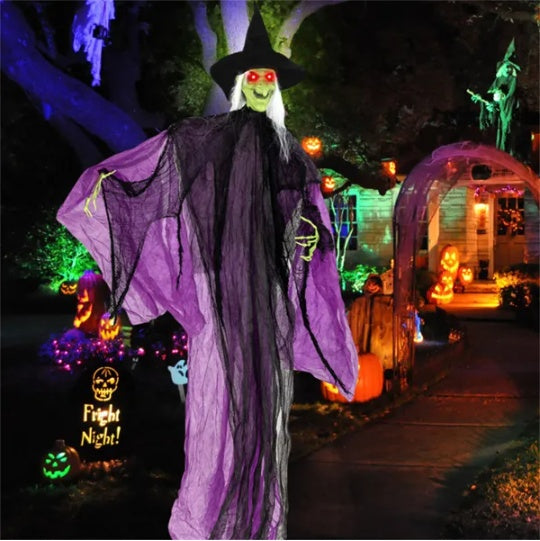 7.2ft Sound-Activated Halloween Witch - Eerie Arm Movements, Terrifying Sounds & Glowing Eyes For Indoor Outdoor