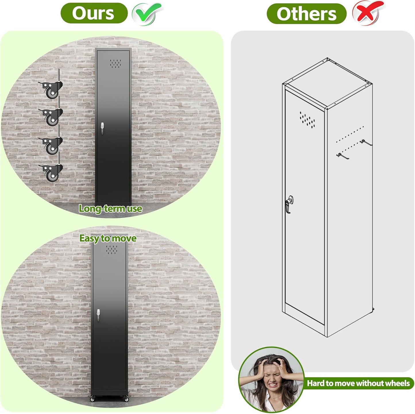 US Local Aobabo Lockable Storage Cabinet With Wheels, Metal Cleaning Tool Cabinet With Hooks, Cleaning Supplies For Broom Rack Shelf For Broom Mops Garage Storage, Black, Assembly Required