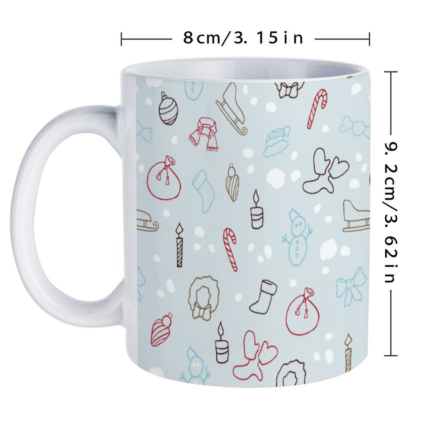 POD US Local White mug with full print, Christmas, Snowman, Skiing 0008